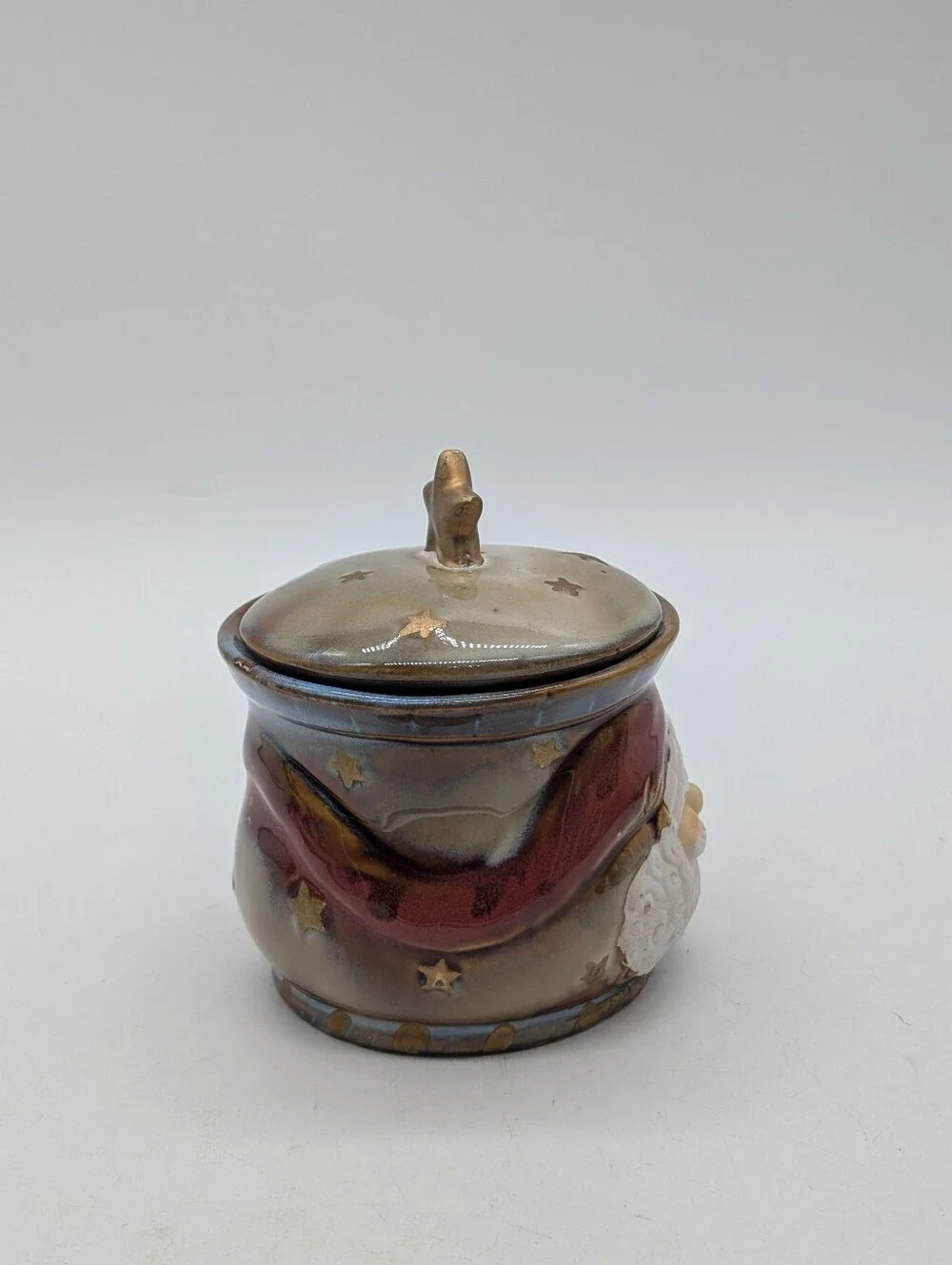 Greenbrier International Ceramic Santa Claus Lidded Mini Candy Jar / Sugar Bowl